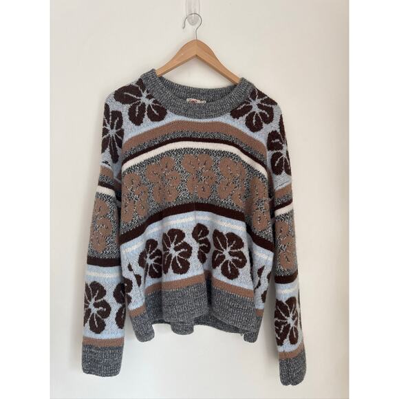 Faherty Topanga Hibiscus Floral Merino Blend Pullover Sweater - L - Picture 2 of 8